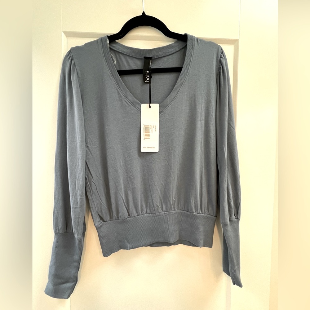 NWT bobi Los Angeles - V-Neck Puff Sleeve Tee - Women's Medium in Rainstorm Blue